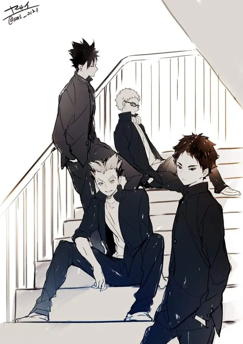 Akaashi Bokuto Kuroo Tsukishima là những nhân vật quan trọng trong hành trình chiến thắng của Karasuno