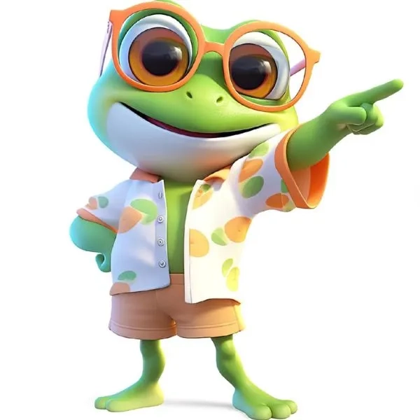 Con ếch cartoon mang phong cách hoạt hình vui tươi.