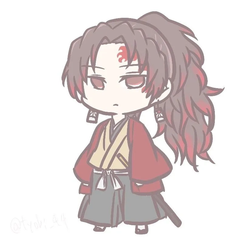 Yoriichi chibi anime style giữ nét đặc trưng nhân vật.
