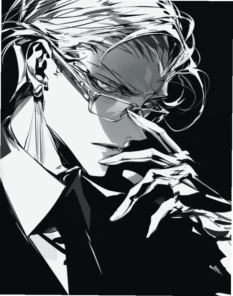 Ảnh anime boy đen trắng với đường nét sắc sảo