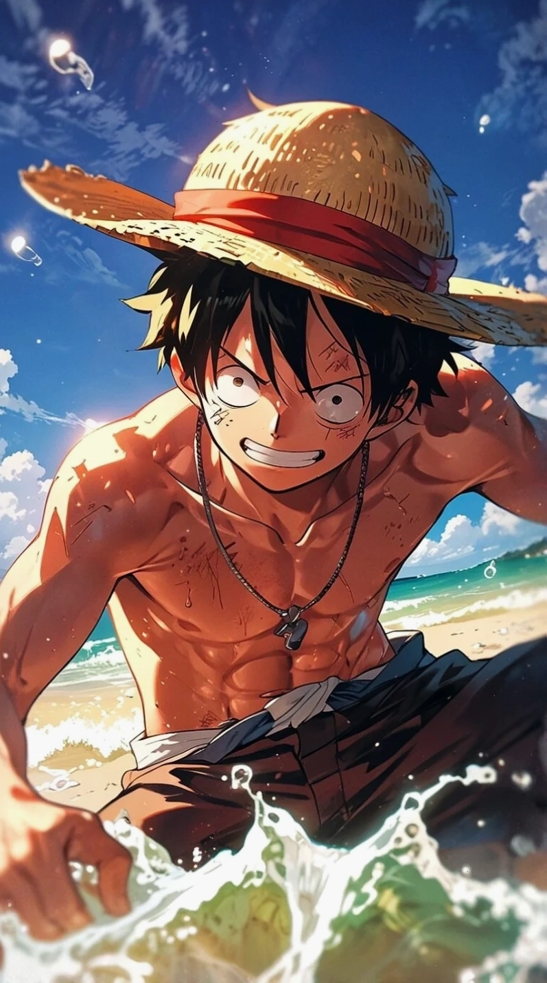 Ảnh anime Luffy cute với đôi mắt to tròn và nụ cười tinh nghịch
