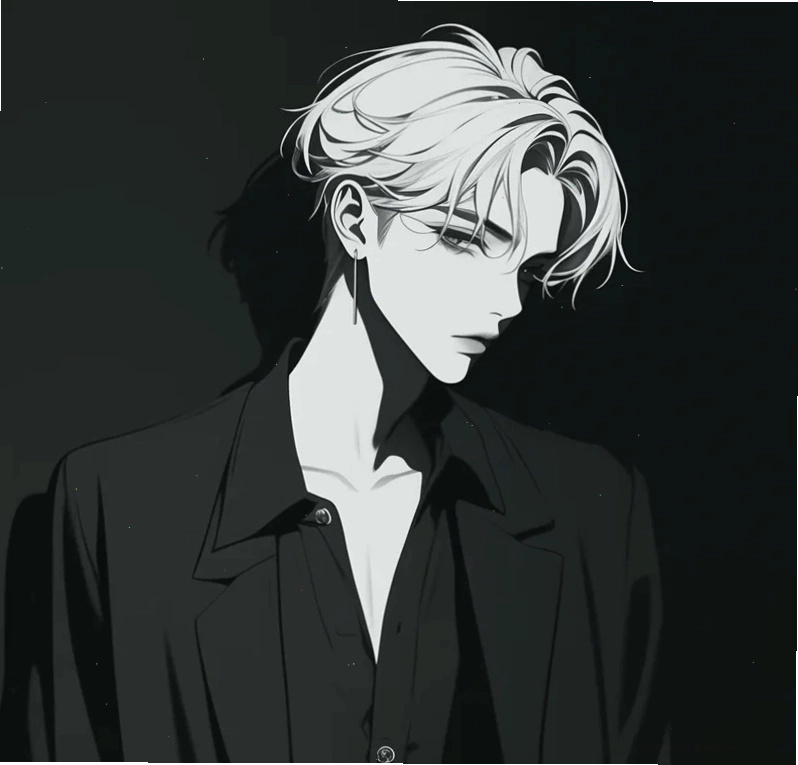 Ảnh anime nam trắng đen với biểu cảm nghiêm túc