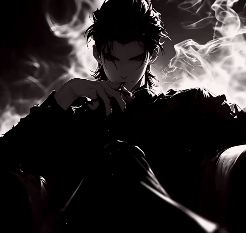 Ảnh anime nam trắng đen với nụ cười bí ẩn