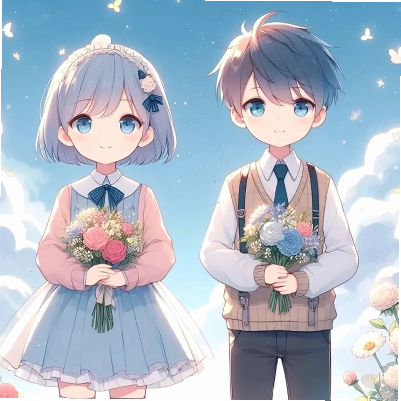 Ảnh cặp đôi chibi thể hiện sự vui vẻ và năng động