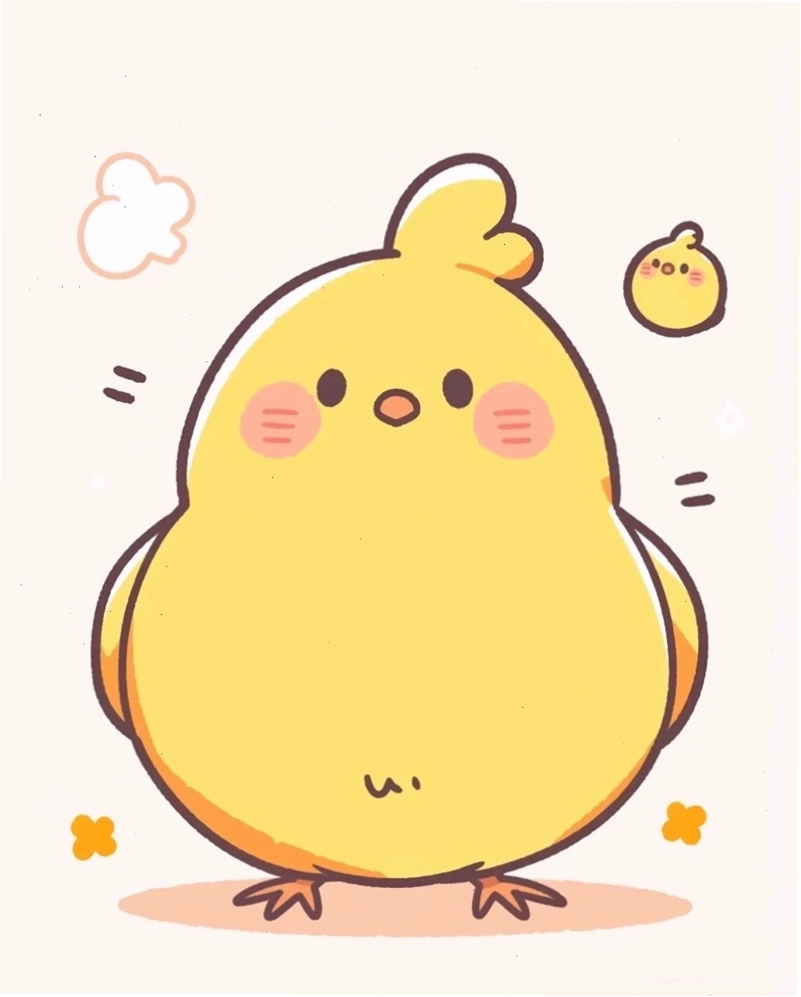 Ảnh con gà chibi màu trắng với biểu cảm ngộ nghĩnh