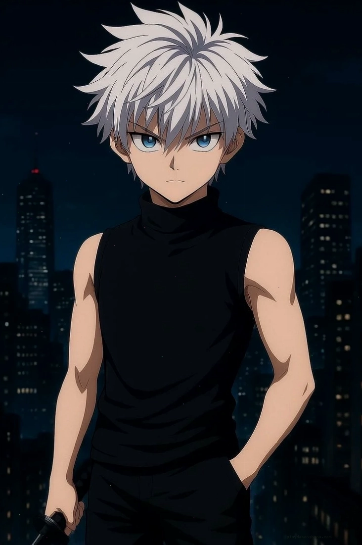Ảnh Killua với ánh nhìn lạnh lùng, thể hiện sự tập trung cao độ