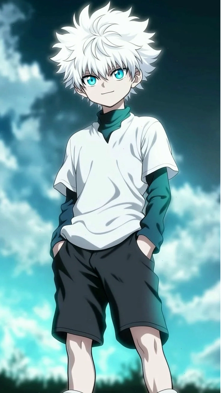 Ảnh Killua với phông nền tối, làm nổi bật nhân vật