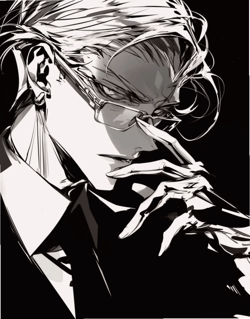 Anime boy đen trắng với ánh mắt đầy thu hút