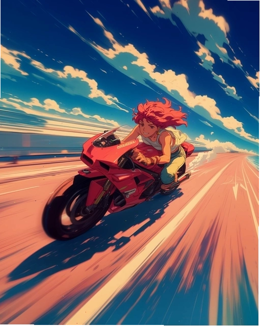 Anime girl trong trang phục đua xe đầy năng lượng