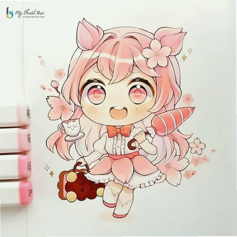 Anime nữ chibi với đôi mắt to tròn và biểu cảm tinh nghịch