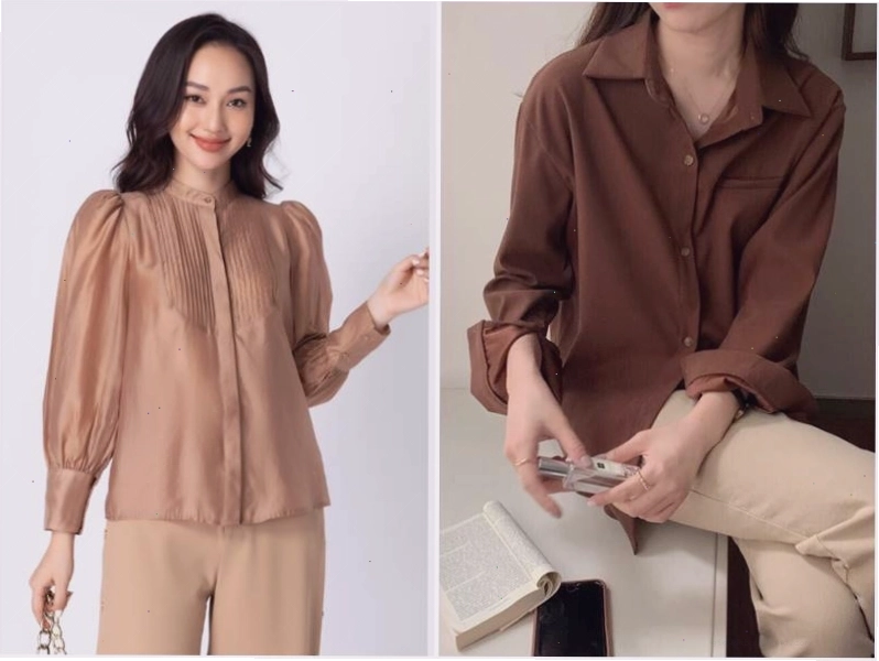 Áo thun nâu phối quần màu be tạo phong cách nhã nhặn