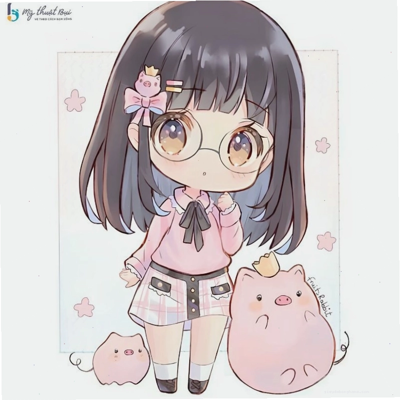 Avatar anime nữ chibi với mái tóc hồng và phụ kiện dễ thương
