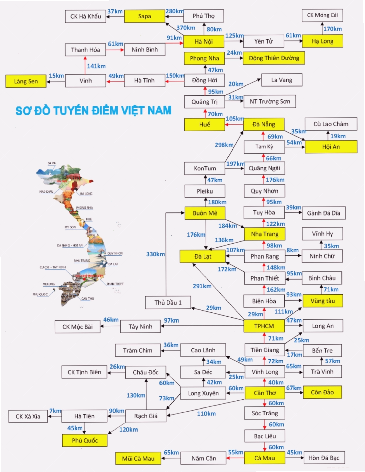 Bản đồ khái quát các tuyến điểm du lịch Việt Nam