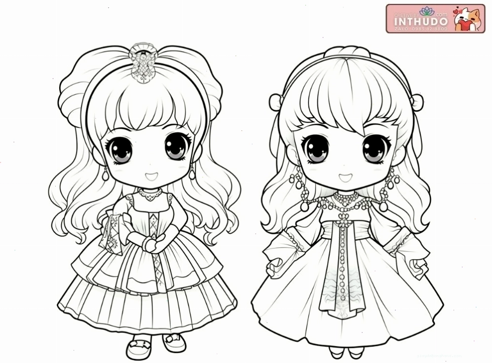 Bé tô màu cho tranh công chúa chibi