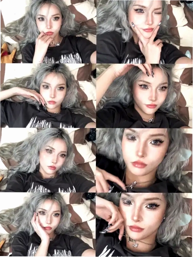 Bộ sưu tập 8 ảnh selfie cận cảnh cô gái tóc xám tạo nhiều dáng chụp trên giường