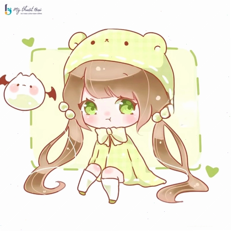 Bức tranh chibi girl đang trong quá trình tô màu
