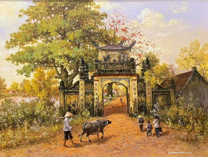 Bức tranh vẽ di tích lịch sử Việt Nam với sự tinh tế trong từng chi tiết