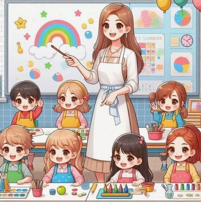 Cách vẽ cô giáo và học sinh chibi vui đùa