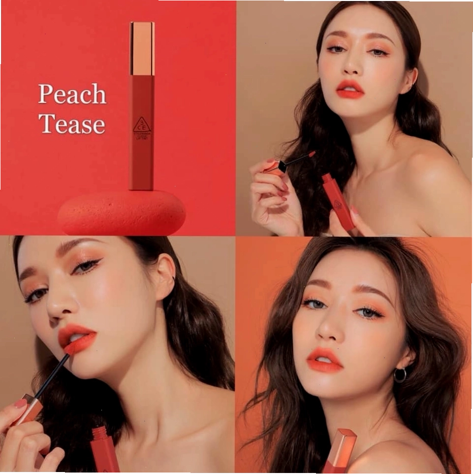 Cận cảnh thỏi son kem 3CE Peach Tease với sắc đỏ cam đào ấm áp