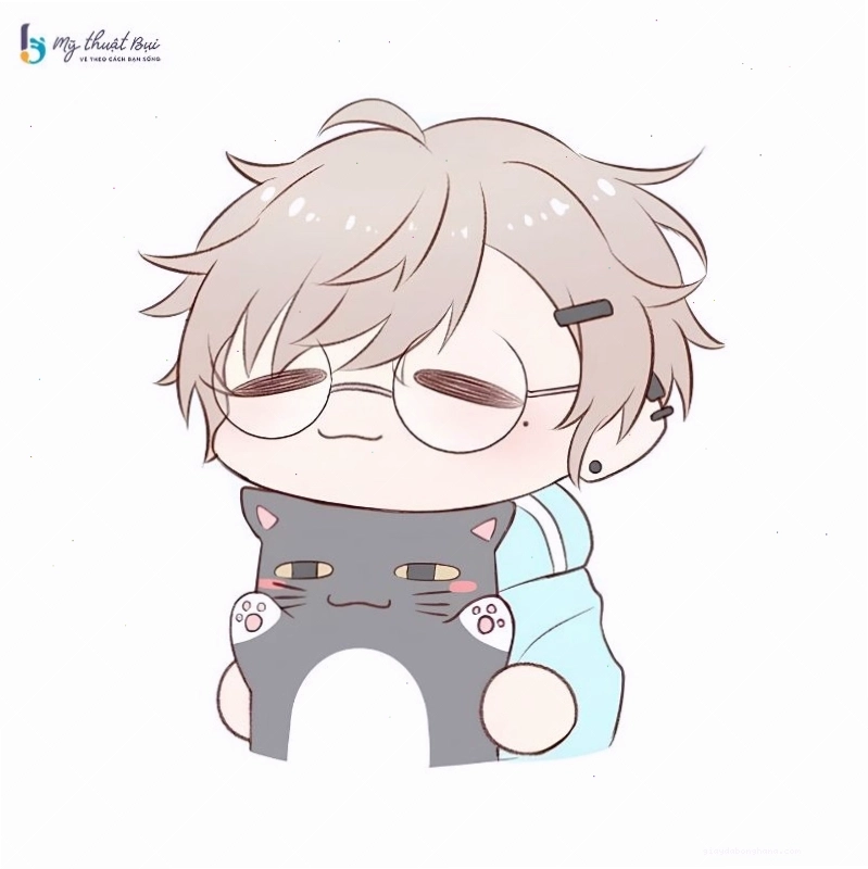 Cặp đôi chibi nam nữ với trang phục truyền thống, đáng yêu