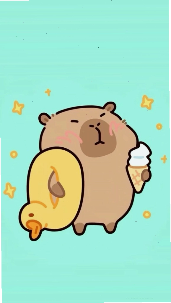 Capybara cõng vịt vàng, vô tri trên nền xanh
