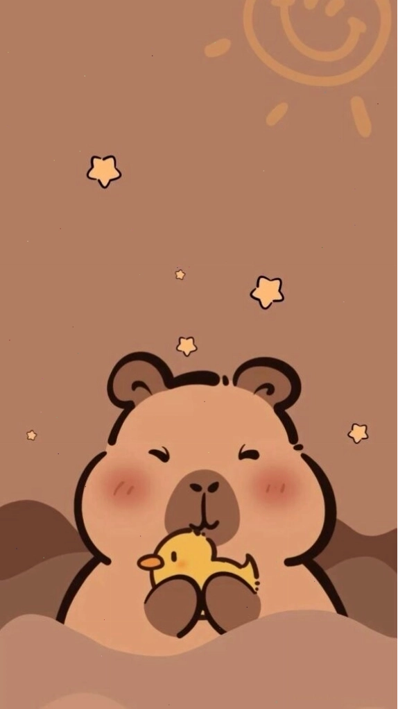 Capybara ôm chú vịt vàng, vẻ mặt vẫn đơ