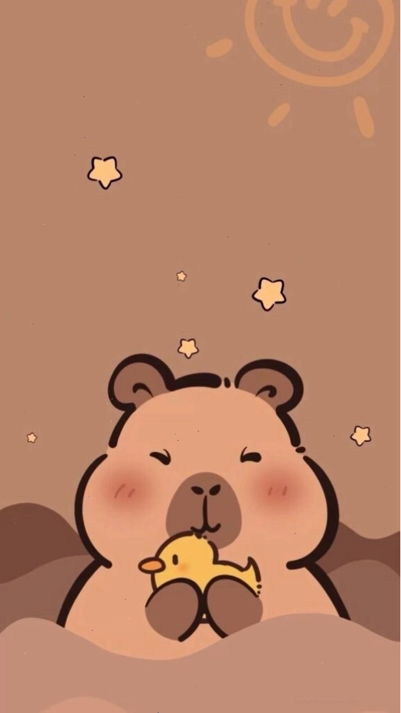 Capybara ôm chú vịt vàng với vẻ mặt đơ