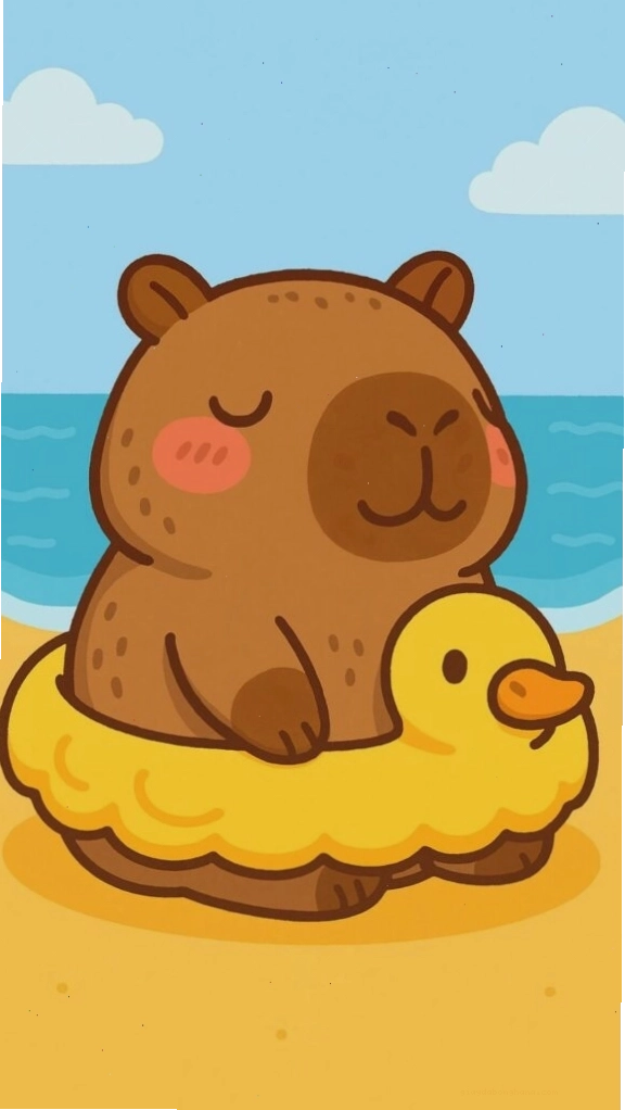 Capybara thư giãn tắm biển trên phao vịt