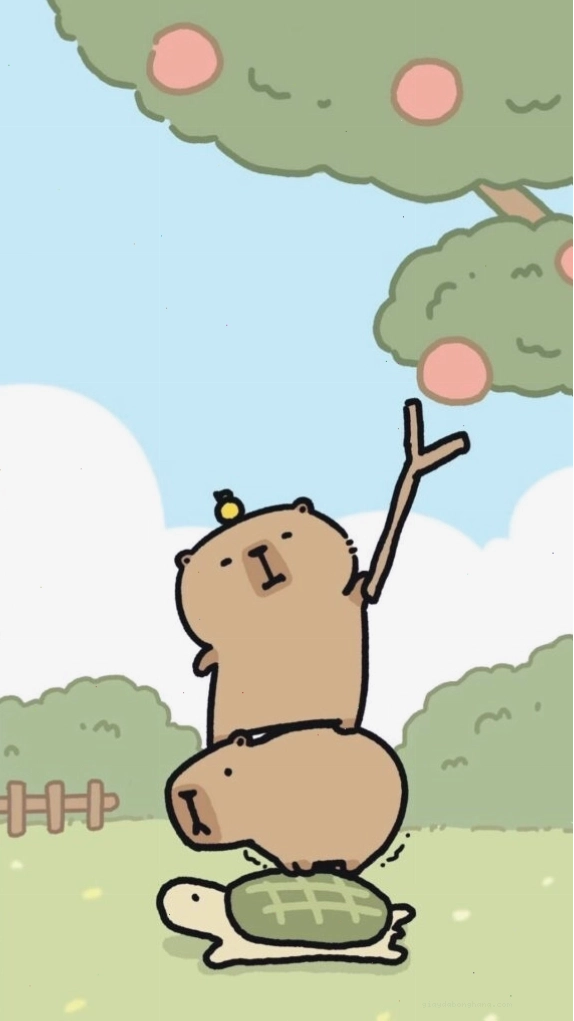 Capybara xếp chồng lên rùa hái quả