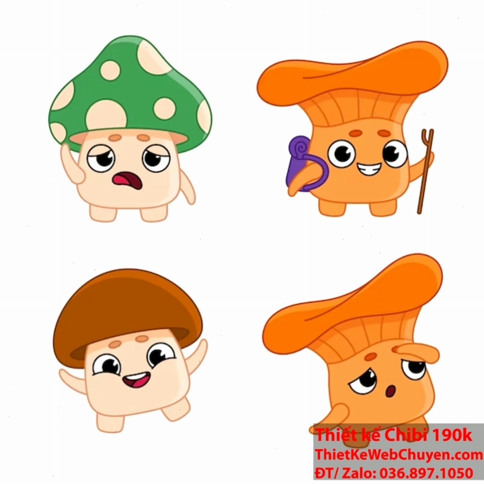 Cây nấm chibi điểm xuyết cho không gian thiết kế