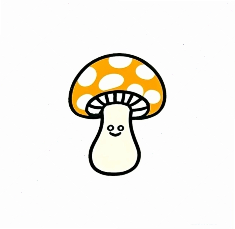 Cây nấm chibi với màu sắc tươi sáng và biểu cảm ngộ nghĩnh