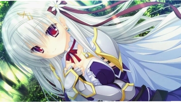 Chân dung cô gái anime tóc trắng với biểu cảm ngây thơ, trong sáng