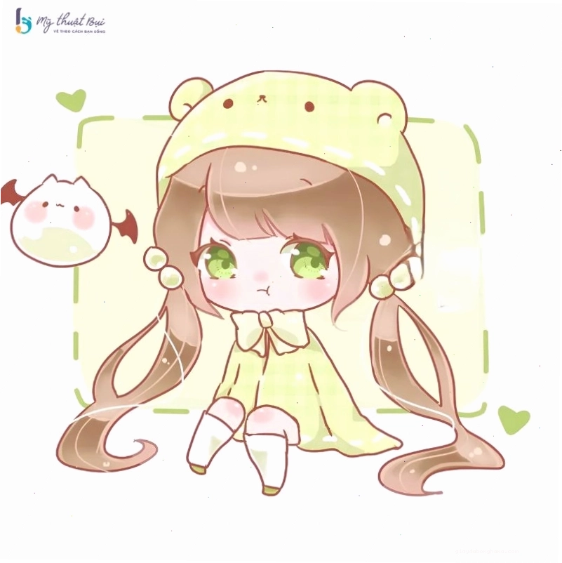 Chân dung nhân vật chibi nữ với mái tóc dài và trang phục sành điệu