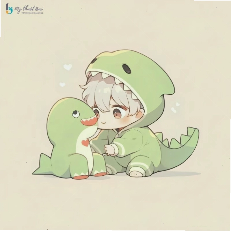 Chàng trai anime chibi dễ thương với mái tóc độc đáo