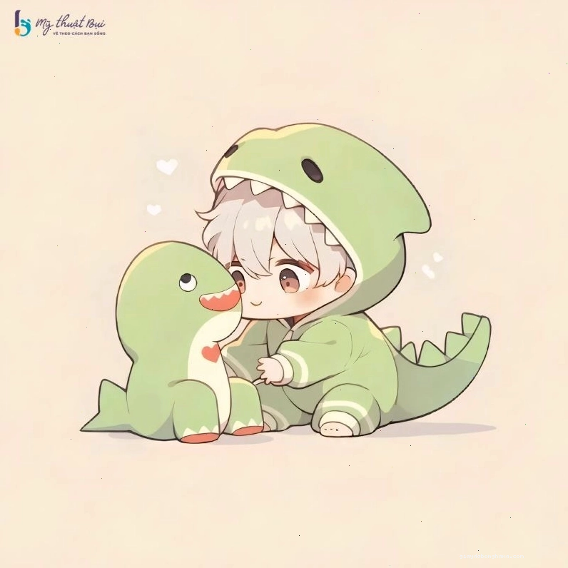 Chàng trai anime chibi với nụ cười tươi tắn
