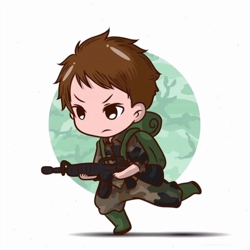 Chibi bộ đội cute đội mũ nồi xanh chào kiểu ngầu