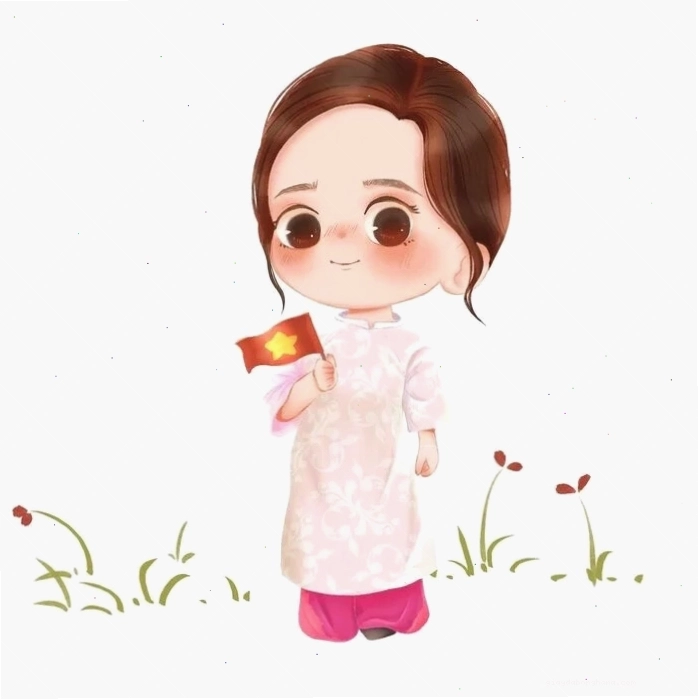 Chibi cô giáo mặc áo dài màu hồng dịu dàng