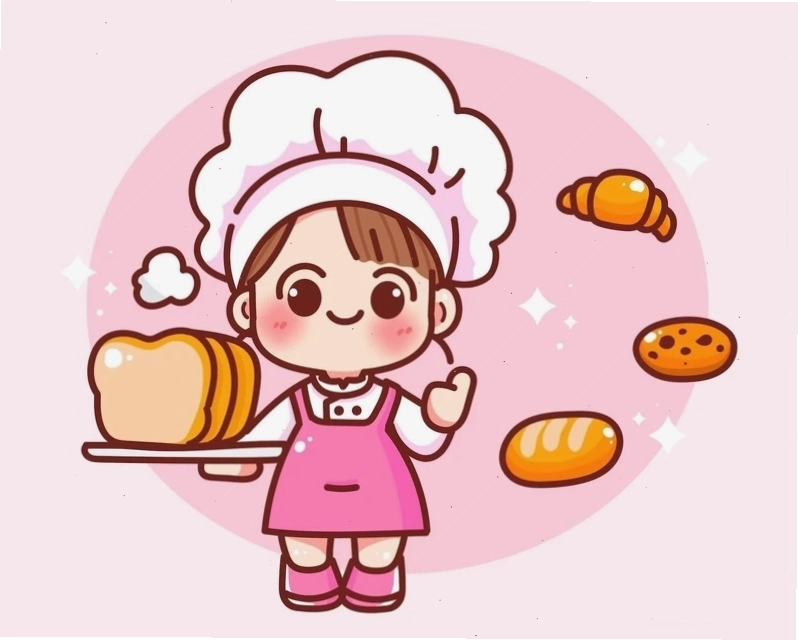 Chibi đầu bếp hoạt động trong gian bếp