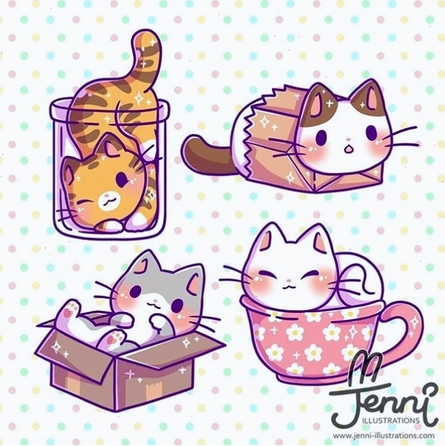 Chú mèo chibi đang chơi với cuộn len