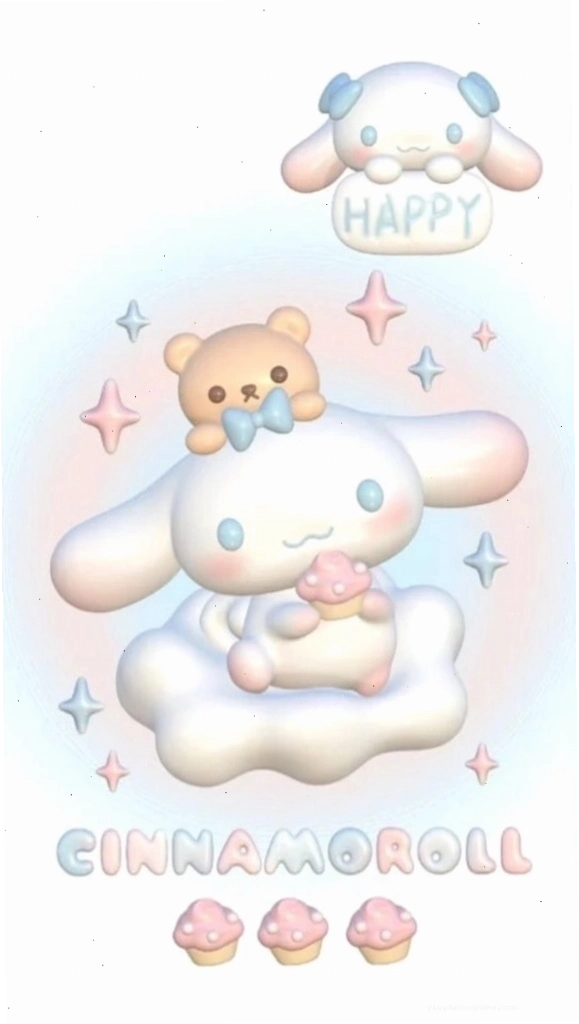 Cinnamoroll ôm gấu bông trên nền pastel nhẹ nhàng