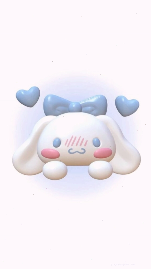 Cinnamoroll trắng với má hồng và tim bay, biểu cảm siêu cute