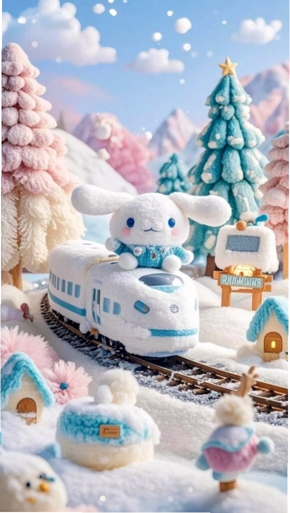 Cinnamoroll trên tàu tuyết giữa khung cảnh cổ tích