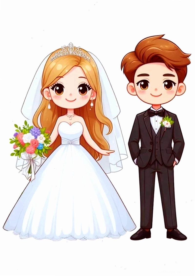 Cô dâu chú rể chibi mặc áo dài truyền thống