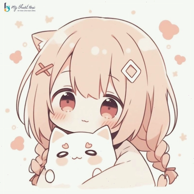 Cô gái anime chibi với mái tóc dài và trang phục học sinh dễ thương