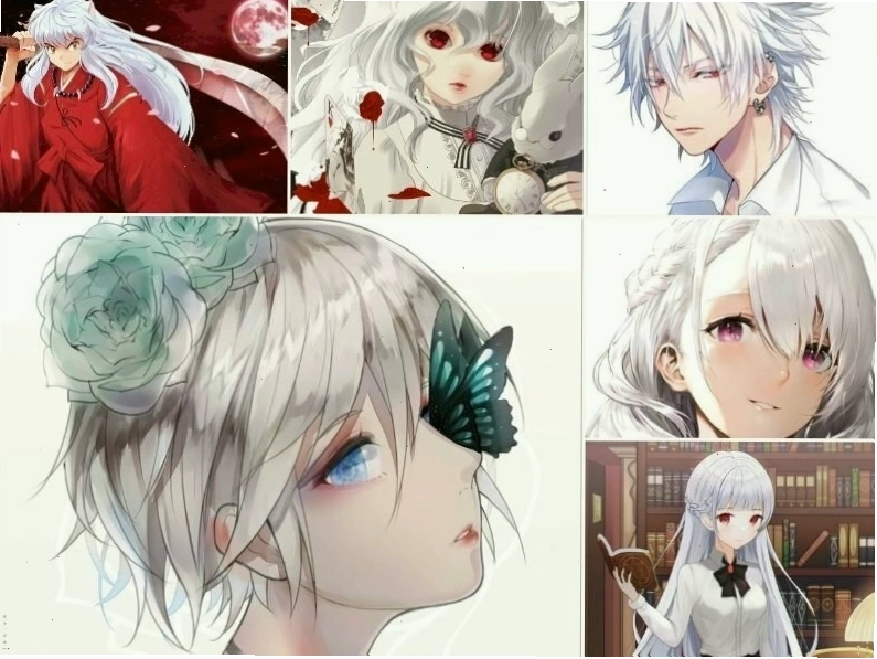 Cô gái anime tóc trắng với mái tóc bồng bềnh và ánh mắt đượm buồn đầy thơ mộng