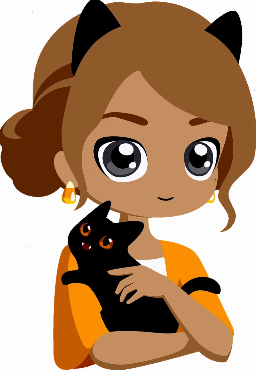 Cô gái chibi bên cạnh chú mèo dễ thương