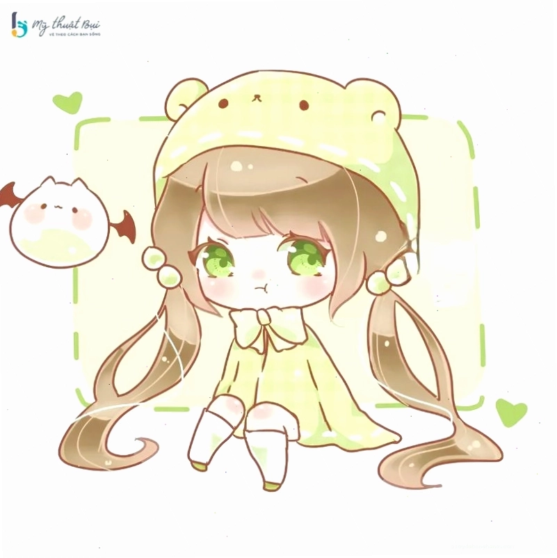 Cô gái chibi cầm ô dưới mưa