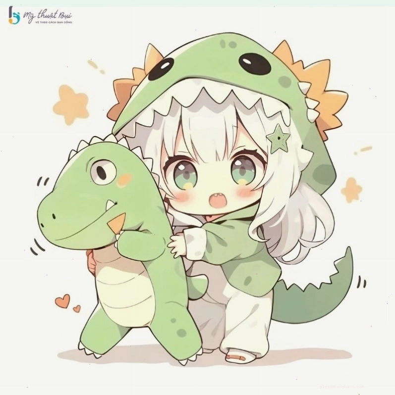 Cô gái chibi cầm vũ khí, có dáng vẻ chiến binh đầy uy lực