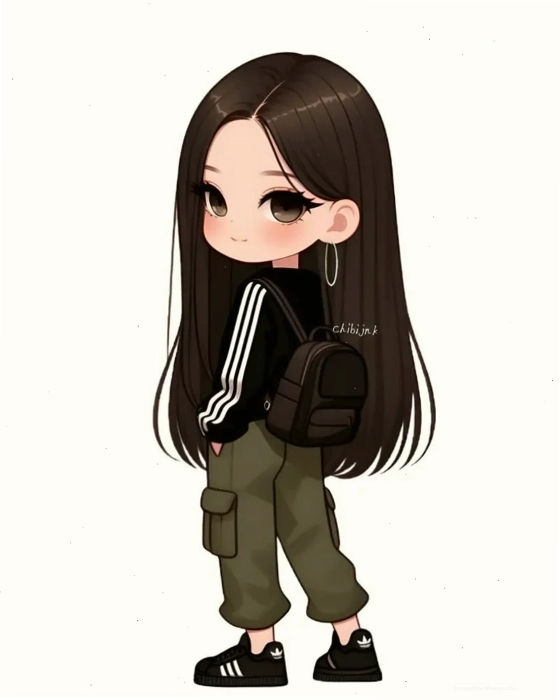 Cô gái chibi cute với mái tóc hồng và đôi mắt to tròn