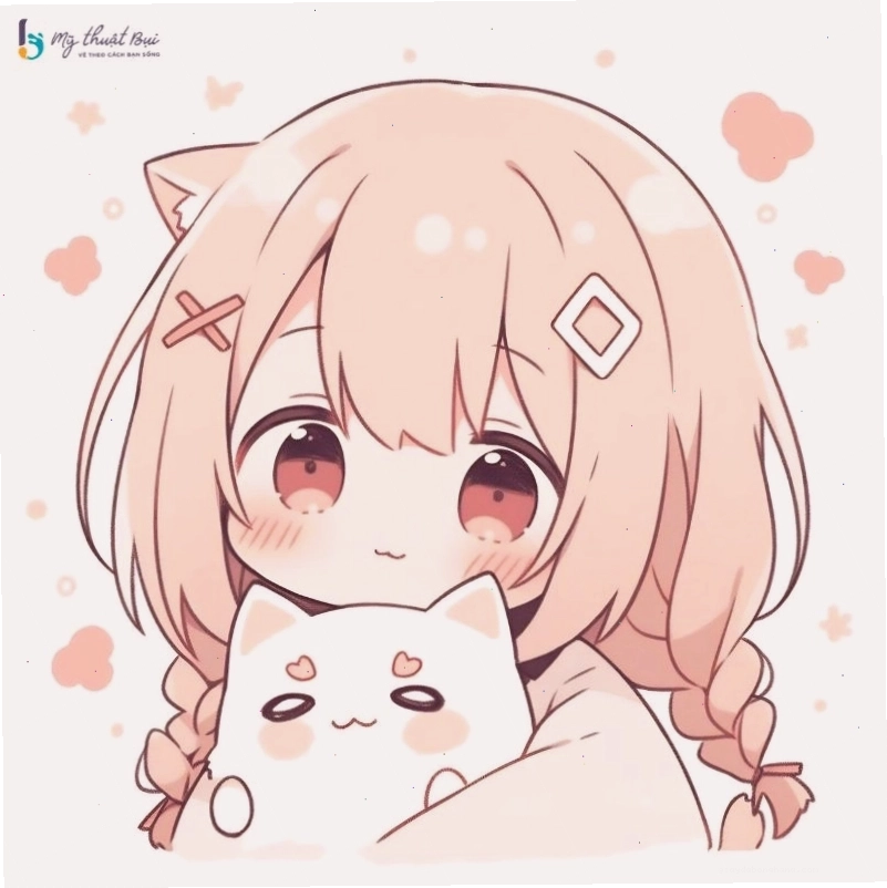 Cô gái chibi đang cầm một bó hoa nhỏ, thể hiện sự dịu dàng